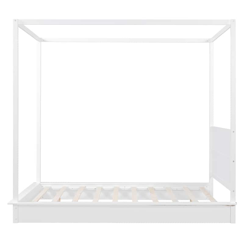 Queen Size Wood Led Canopy Bed ,Canopy Platform Bed With Support Slats, No Box Spring Needed