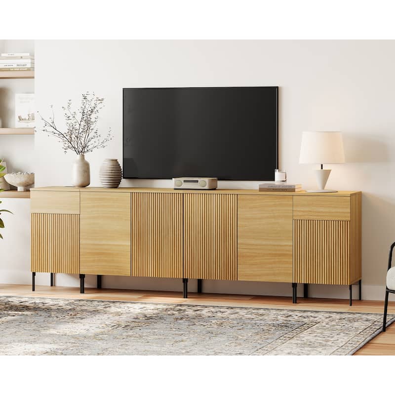 94.5" Modern Reeded Dresser TV Stand For Tvs Up To 100 Inch, Entertainment Center With Charging Station