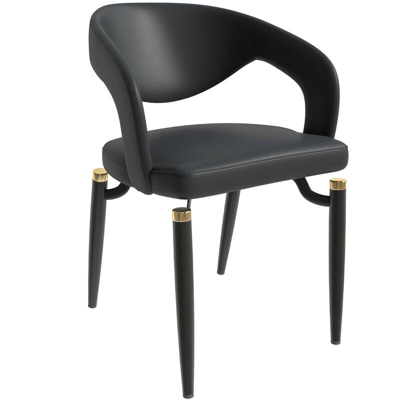 Entice Dining Chairs Upholstered Leather with Iron Legs Modern Accent Arm Chairs - Charcoal Black