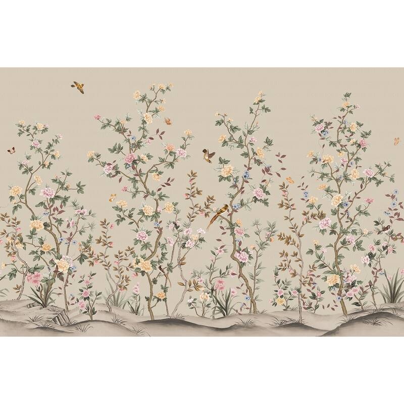 Whispering Blooms Hand-Painted Floral Landscape Wallpaper Mural