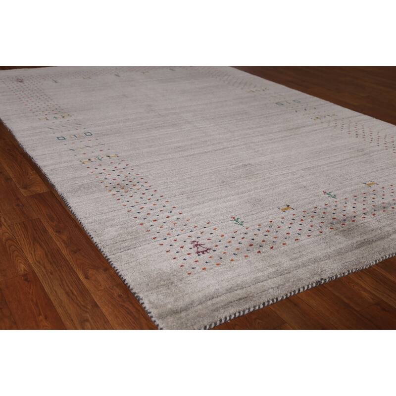 Hand Knotted Oriental 100% Wool Carpet Tribal Animal Pictorial Beige & Ivories Gabbeh Area Rug - 7' 9'' X 5' 0''