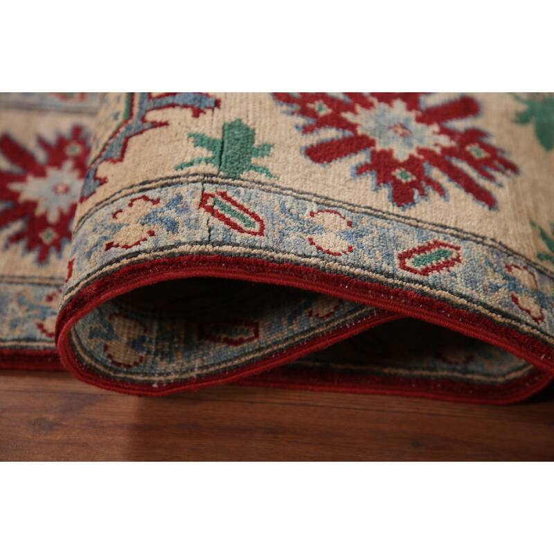 Kazak Area Rug Handmade Geometric Red Wool Carpet - 6'6" x 9'11"