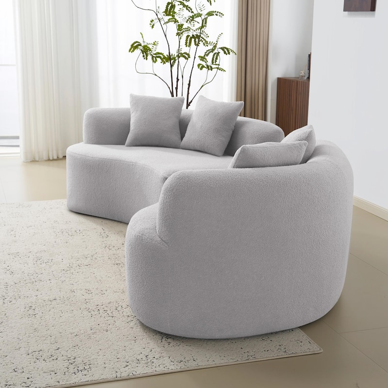 Curved Four-Seater Sofa - White Full Compression Sponge with Teddy Velvet Fabric