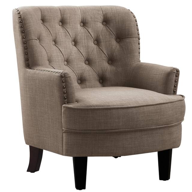 Moser Bay Mignon Velvet / Linen 30'' Wide Tufted Wingback Accent Chair - Brown- Linen