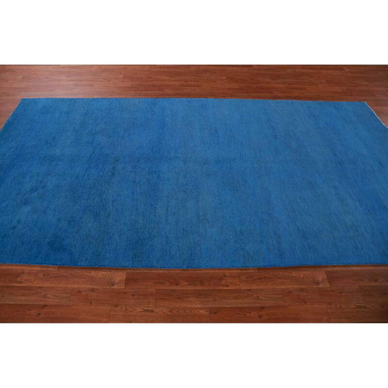 Hand Knotted Oriental 100% Wool Carpet Modern Solid Navy Blue & Blues Gabbeh Area Rug - 10' 2'' X 5' 0''