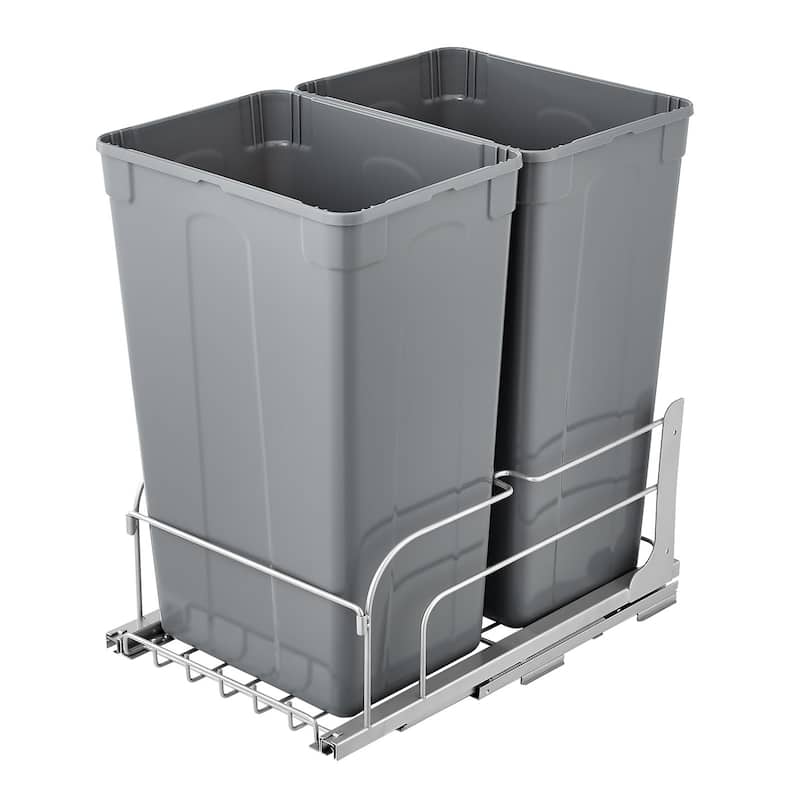 Under Cabinet Pullout Trash Bin with Soft Close System and Dual Bins