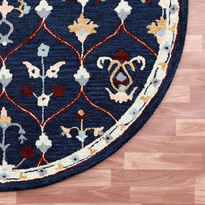 Sevita Navy/Red Trellis Round Area Rug