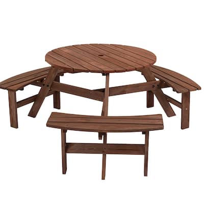 6-Person Outdoor Picnic Table w/Benches & Umbrella Hole, 1720 LBS