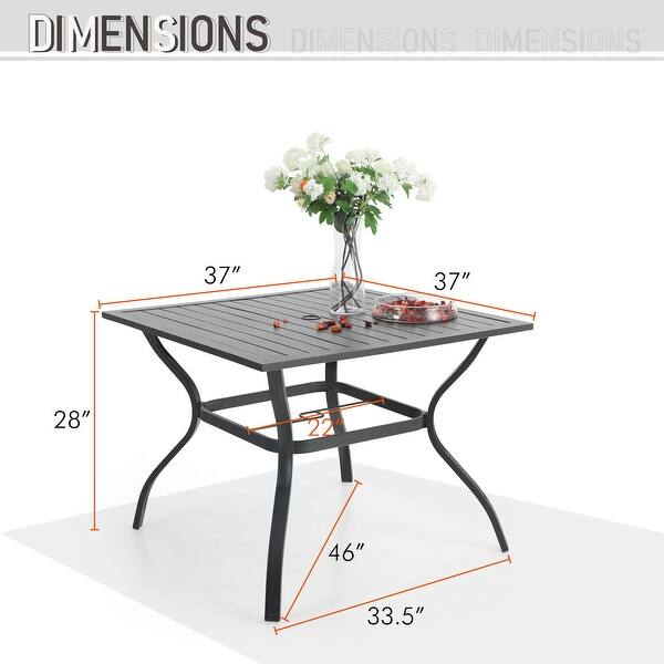 dimension image slide 0 of 2, PHI VILLA 5-Pcs Outdoor Dining Set: Steel Swivel Dining Chairs with Cushion and 37" Steel Slat Patio Table