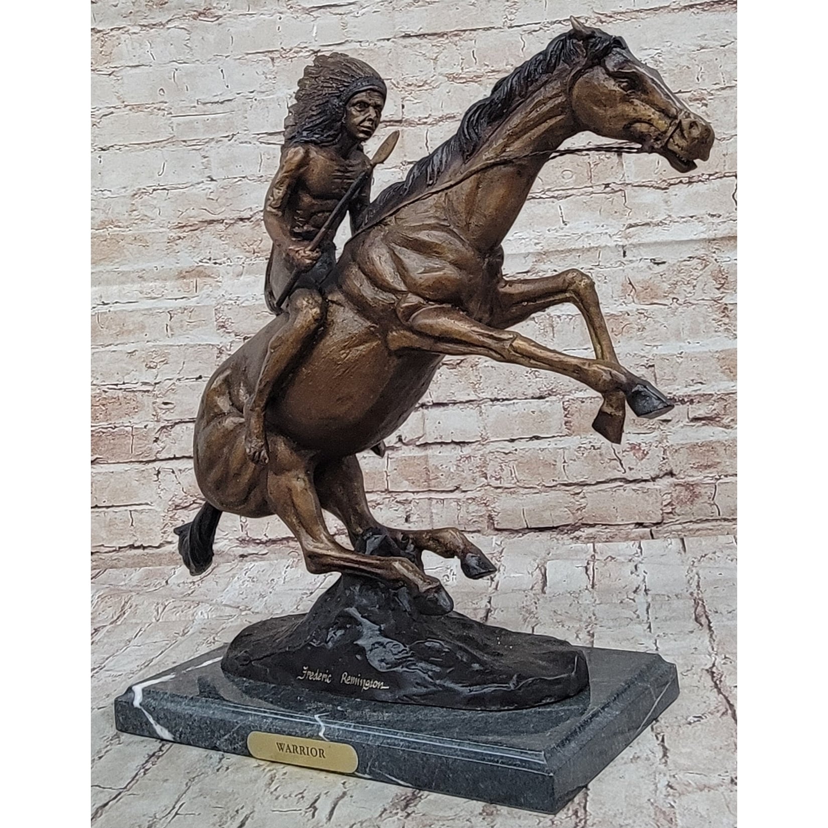 Native American Warrior On Horseback By Frederic Remington Bronze Statue Sculpture 18 Inches X 21 Inches