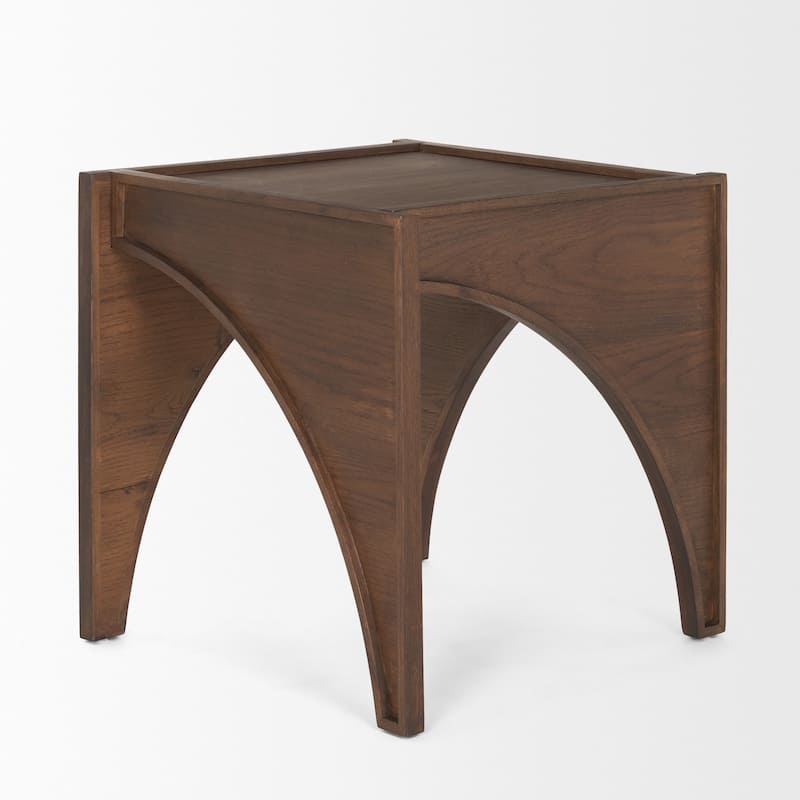 HomeRoots 24" Brown Wood Modern Arched Square End Table - 24' X '24' X '24