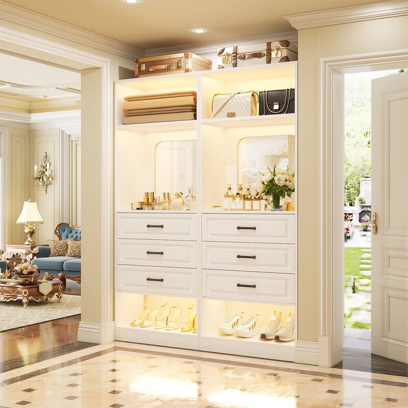 Cimly 25'' Freestanding Closet System with Drawers and Mirror, Display Shelves Organizer with Shelving