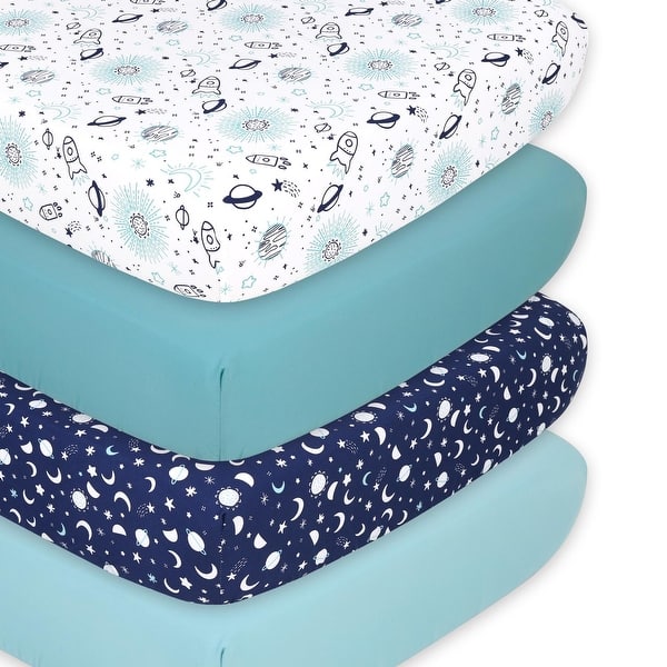 slide 2 of 5, The Peanutshell Space Fitted Crib Sheet 4 Pack Set