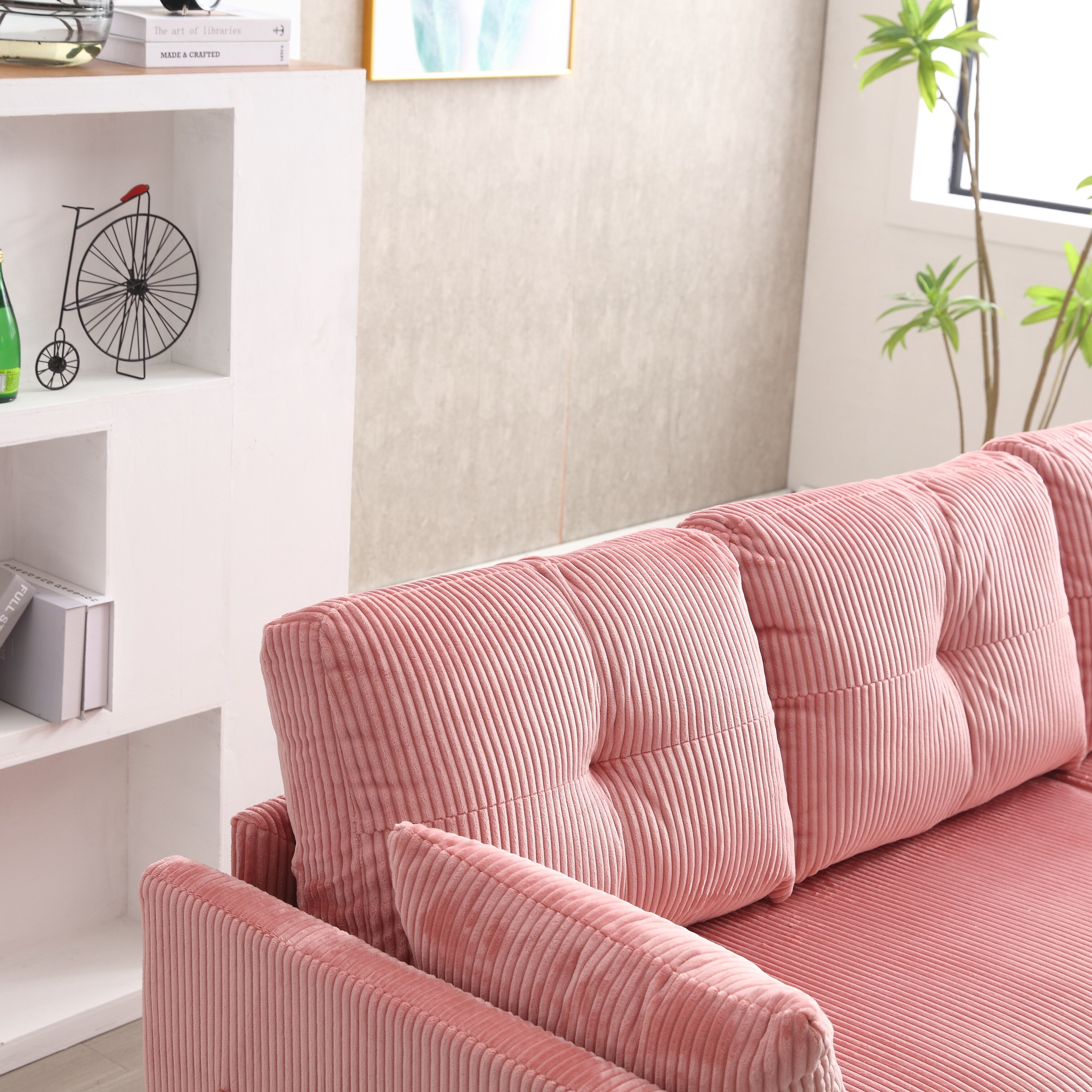 Pink Corduroy L-Shaped Modular Sofa with Storage Chaise - Bed Bath & Beyond