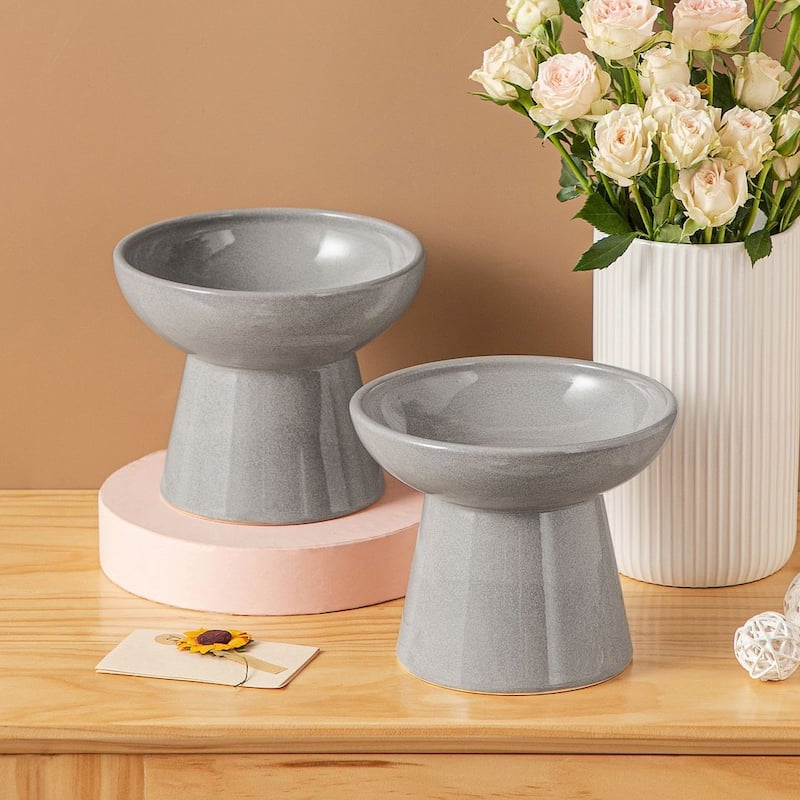 vancasso Elevated Stoneware 2-Piece Raised Dog & Cat Bowl Set - Grey
