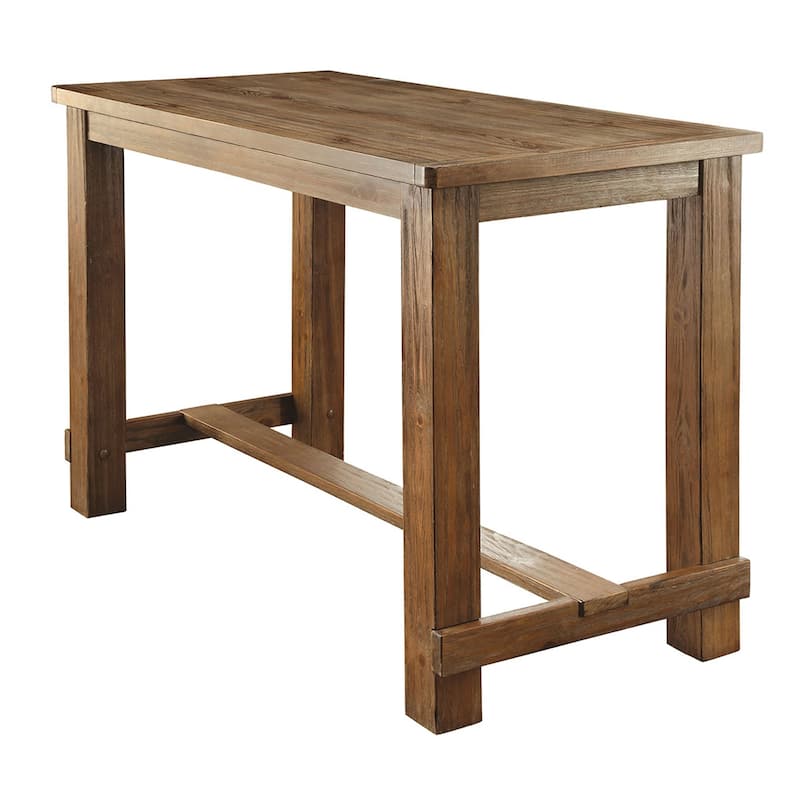 Wooden Top Bar Height Table with Thick Block Legs, Brown