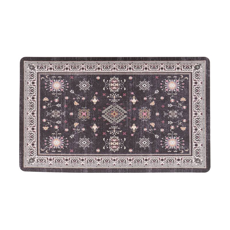 Transitional Bordered Cushioned Anti Fatigue Standing Kitchen Mat