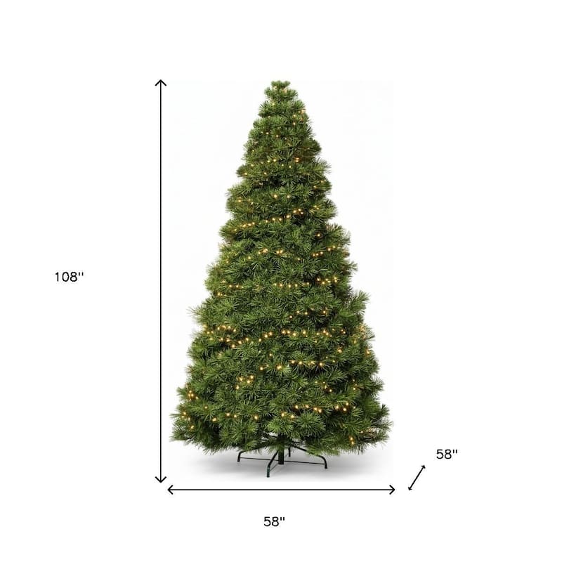 HomeRoots 9' Pre Lit Full Spruce Christmas Tree - Green - 58.00 in. x 108.00 in. x 58.00 in.
