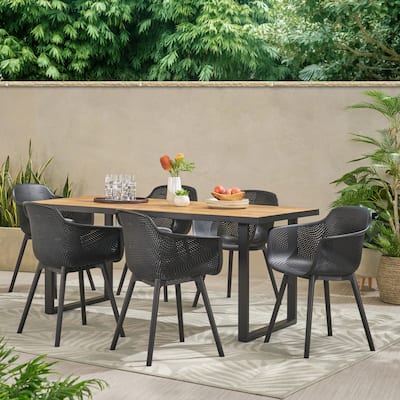 Lotus Outdoor Wood and Resin Outdoor 7 Piece Dining Set by Christopher Knight Home