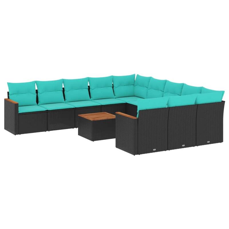 vidaXL 11/12 Piece Patio Sofa Set with Cushions Black/Gray Poly Rattan - 24.4 x 24.4 x 27.2