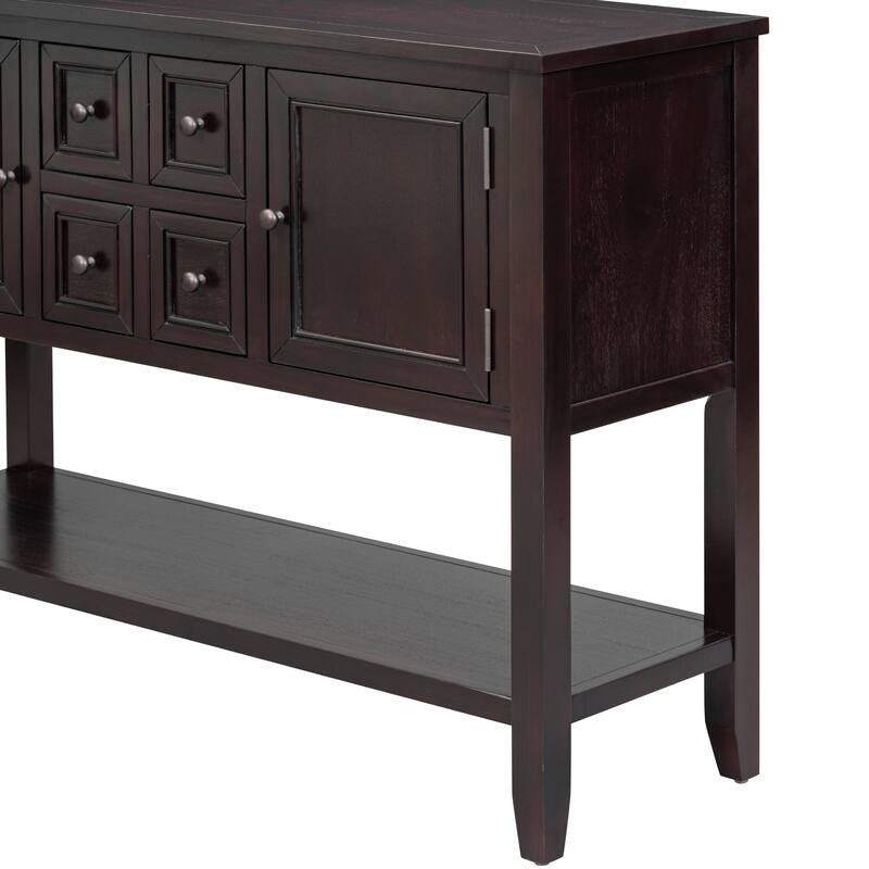 Storage Vintage Console Table with Four Small Drawers and Bottom Shelf for Living Rooms, Entrances and Kitchens