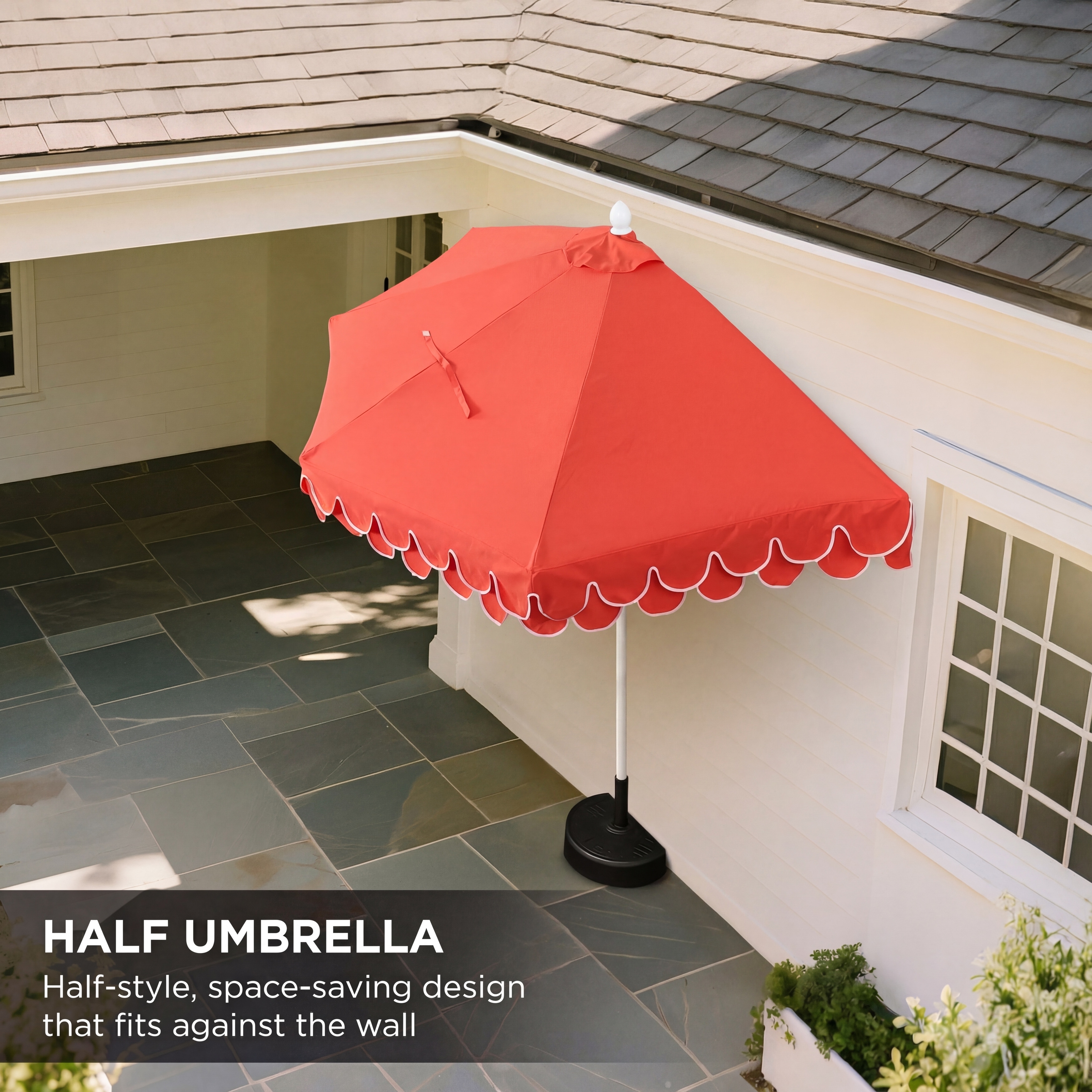 7 foot half patio umbrella COBANA 7.5'by 4'Half Rectangular Outdoor for Patio, Balcony, Garden, Deck, Blue Fabric Color 7-1/2' Market Half Umbrella |