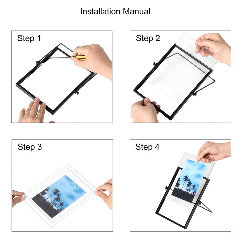 Modern Metal Floating Tabletop Photo Picture Frame with Glass Cover and Easel Stand