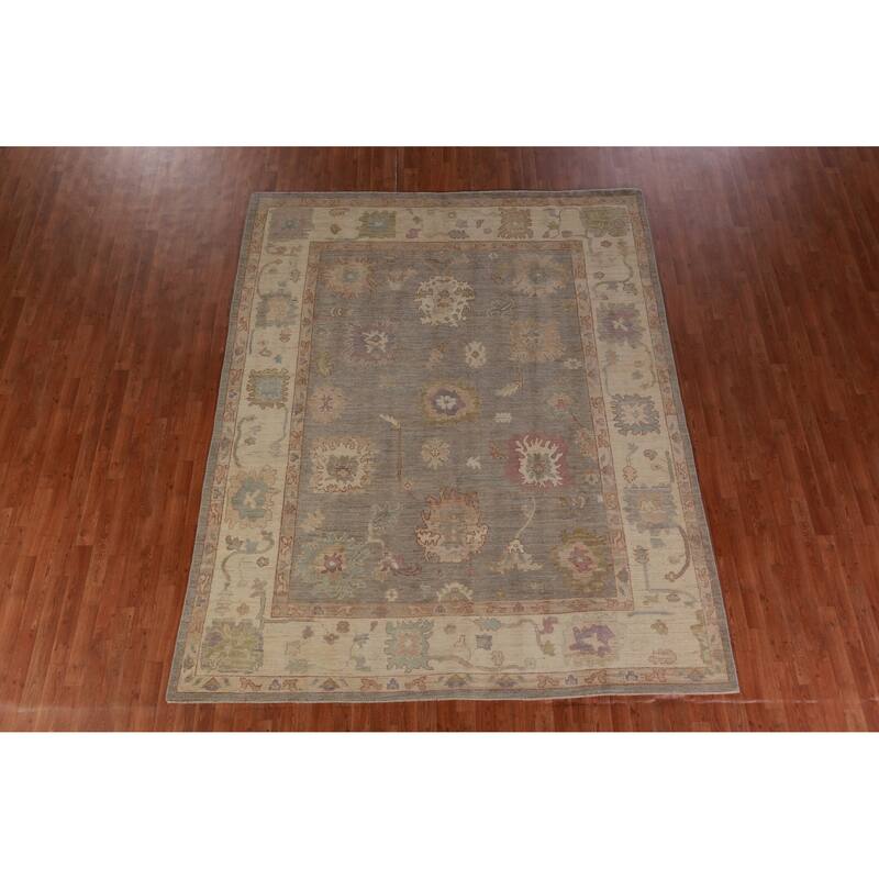 Hand Knotted Oriental 100% Wool Carpet Transitional All-Over Greys & Charcoal Oushak Area Rug - 9' 8'' X 8' 0''