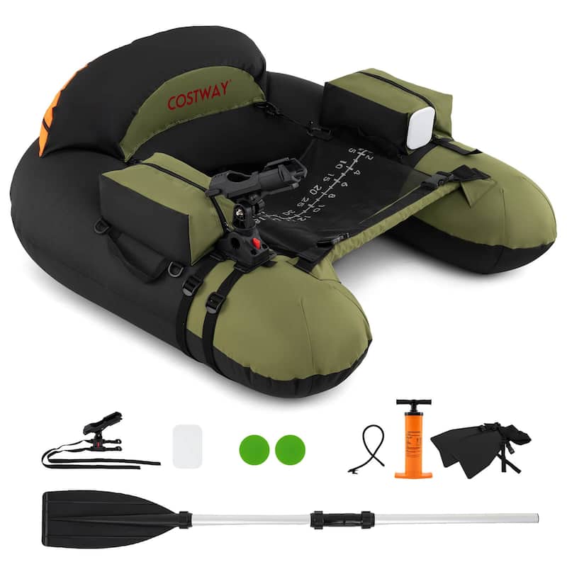 Costway Inflatable Float Tube with Adjustable Fishing Rod Holder Fish - See Details - Green