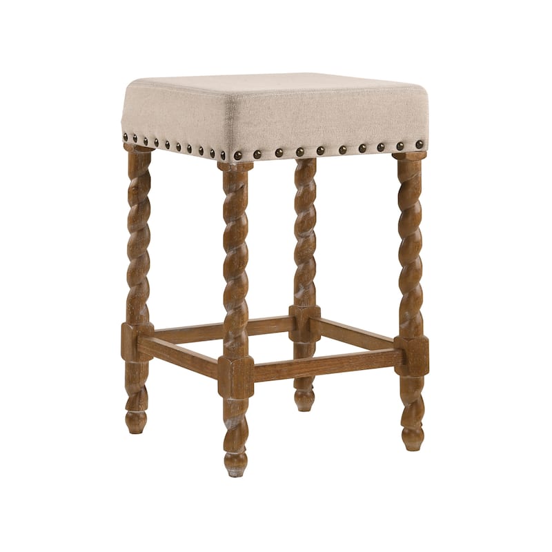 HomeRoots 24" Cream And Natural Faux Leather And Solid Wood Backless Counter Height Bar Chair