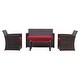 preview thumbnail 25 of 28, Ainfox 4 Pcs Rattan Sofa Set Patio Furniture with/without Umbrella Brown Rattan