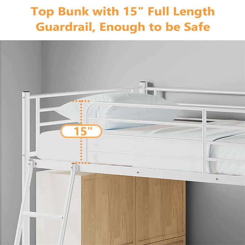 Junior Metal Twin Loft Bed With Guard Rails And Stairs