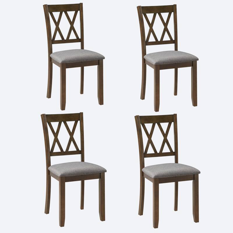 Wooden Dining Chairs Set of 4 with Linen Padded Seat - Walnut2