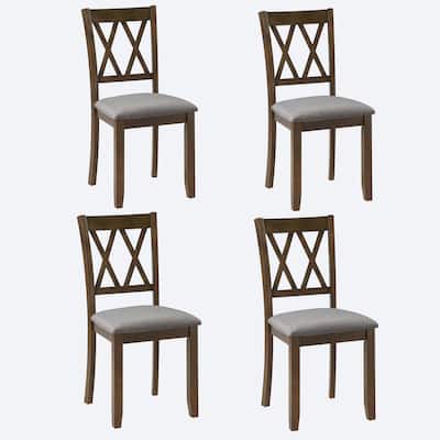 Wooden Dining Chairs Set of 4 with Linen Padded Seat