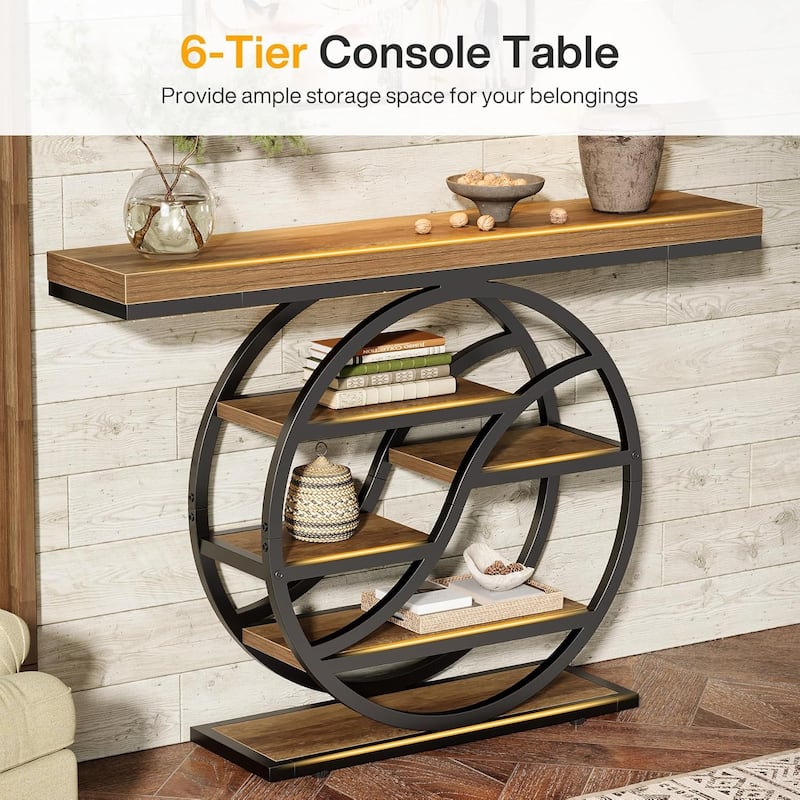 6 Tiers Console Table, 47 Inches Industrial Entryway Table with Metal Frame