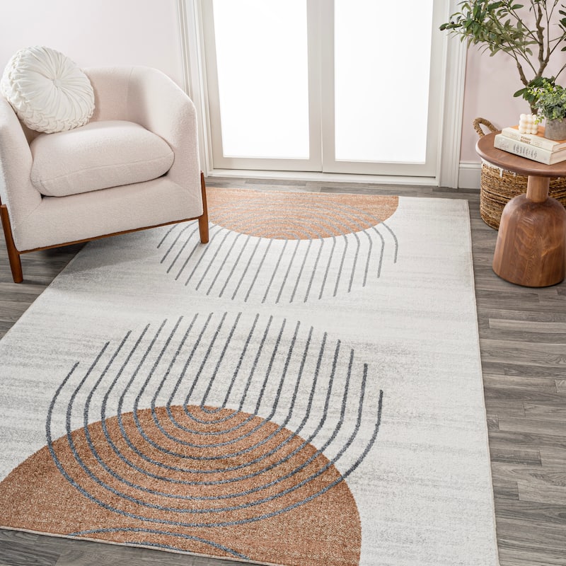 JONATHAN Y Hiero Geometric Modern Low-Pile Machine-Washable Cream/Terra Area Rug