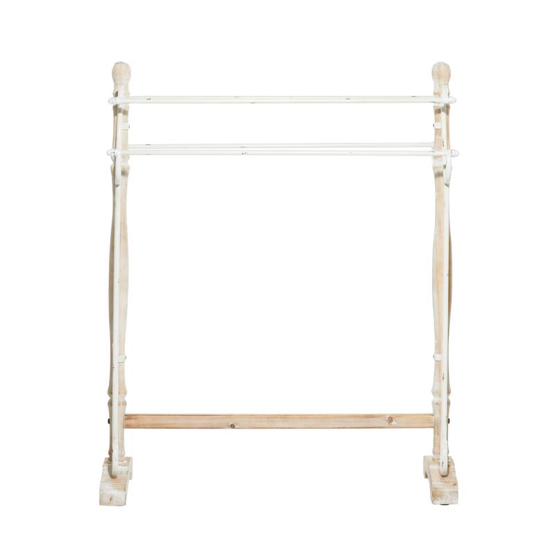 Light Brown Wood 4 Shelves Scroll Quilt Rack