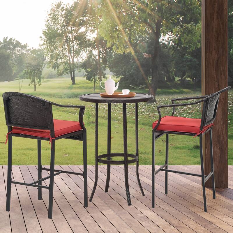 3Piece Outdoor Wicker Patio Bar Stools with Table Set On Sale Bed