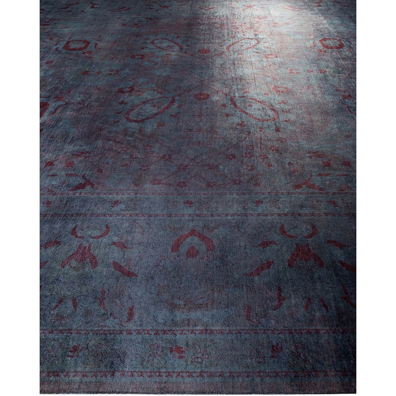 Overton Handknotted Wool Vintage Inspired Contemporary Overdyed Gray Area Rug - 14' 10" x 12' 1"