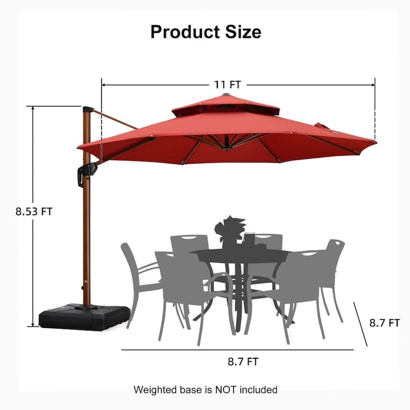 PURPLE LEAF Double Top10/11/12/13ft Round Patio Cantilever Umbrella in Wood Color