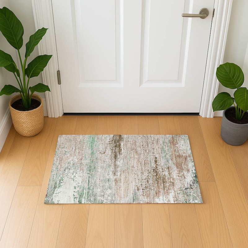 Premium Washable Super Soft Abstract Modern Mayfield Rug - Khaki - 1'8" x 2'6"