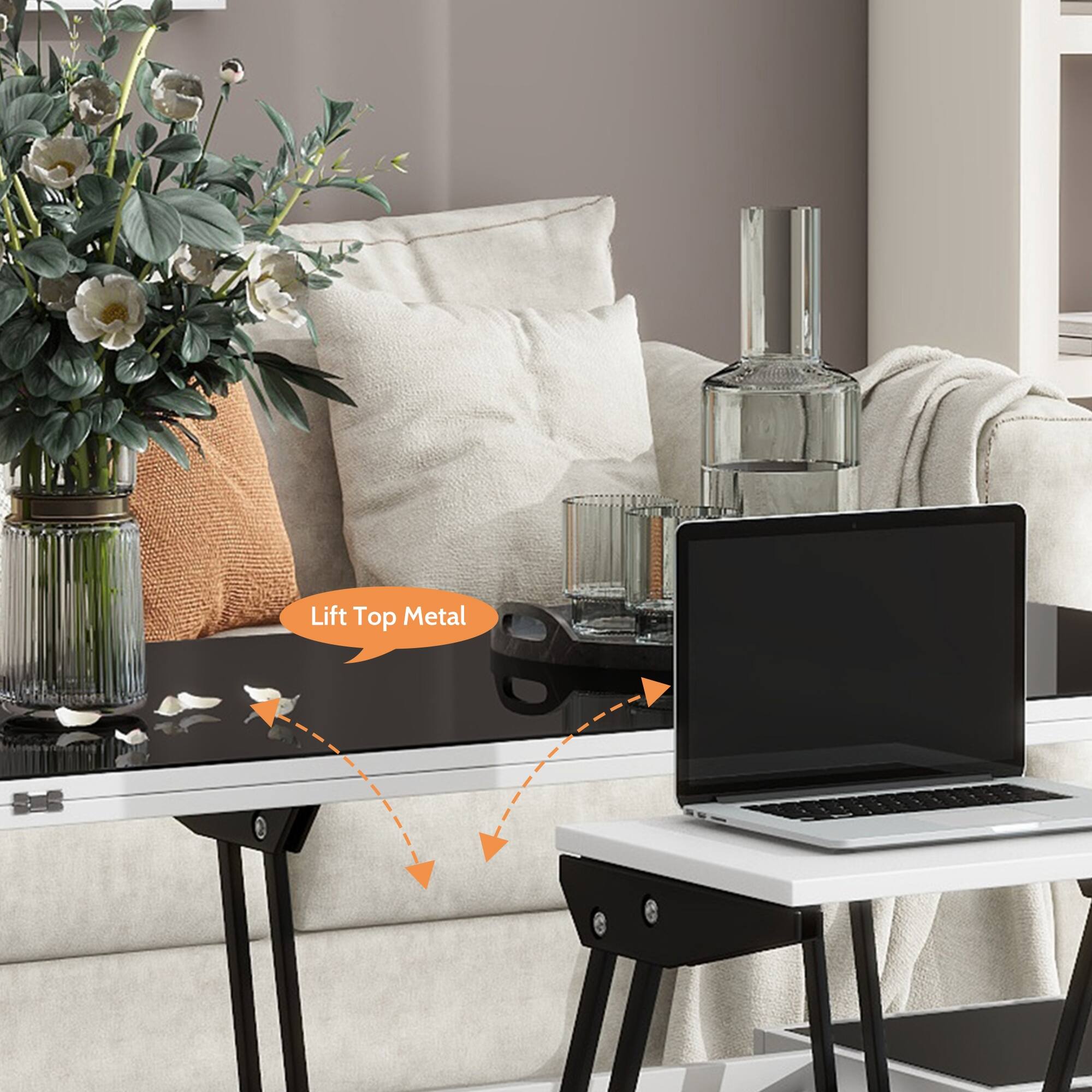 Modern Lift Top Glass Coffee Table with Drawers & Storage Bed Bath