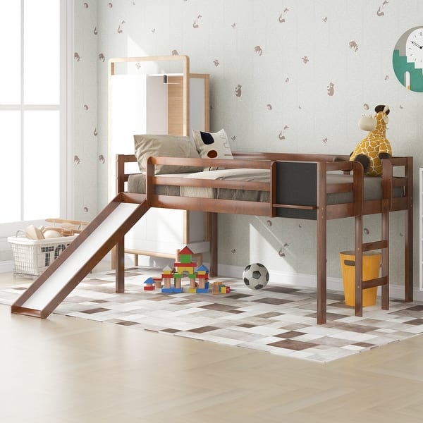 slide 2 of 9, Creative Twin Loft Bed with Chalkboard, Slide, and Staircase for Kids Twin - Walnut