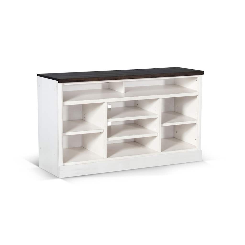 Creta TV Stand Media Cabinet, Open Shelves, White Brown Wood, 55 Inch
