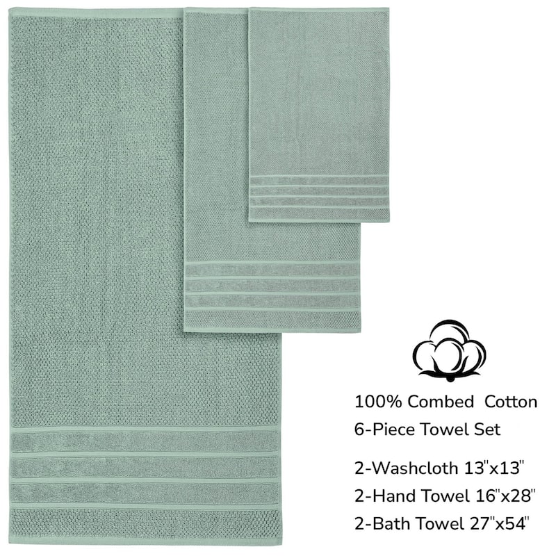 Feather and Stitch NY 650 GSM Premium Cotton 6 Piece Towel Set Super Absorbent Quick Dry Spa Quality