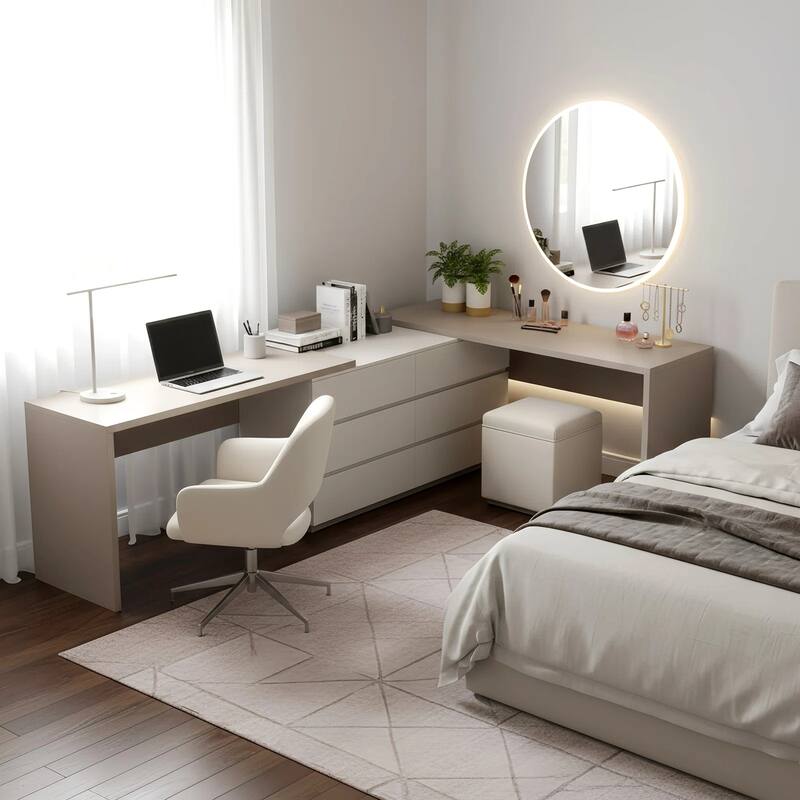 144.26'' Home Office Expandable Dresser Desk With 6 Drawers