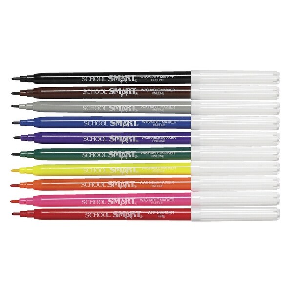 School Smart Non-Toxic Quick Dry Washable Marker, Fine Tip, Assorted Colors, Pack of 10