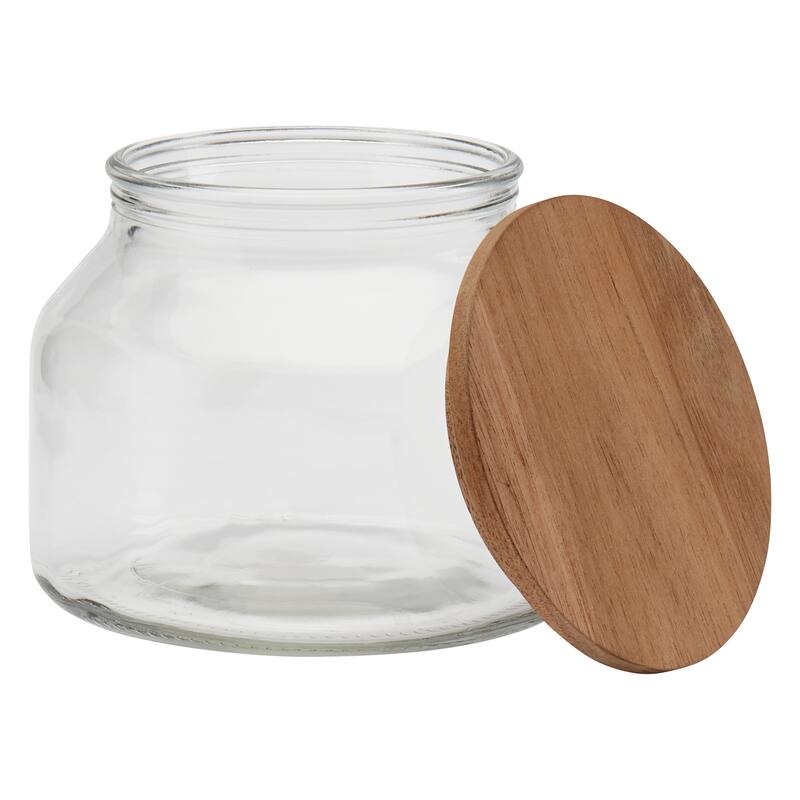 Mason Craft & More European Belly Glass Canisters w/ Acacia Lids - Set of 4 - N/A