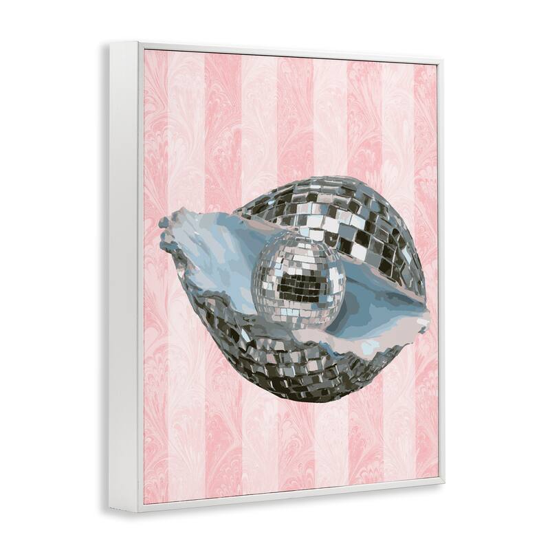 Stupell Disco Oyster on Stripes Framed Giclee Art Design By Lil' Rue