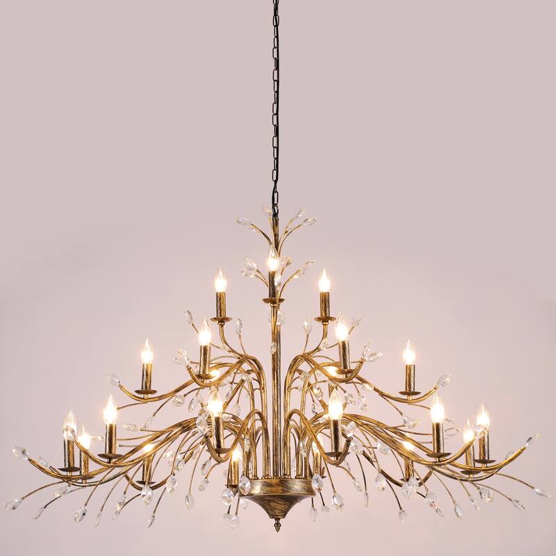 Farmhouse Retro Tree Branch Crystal Chandelier Candle-Style Pendant Light